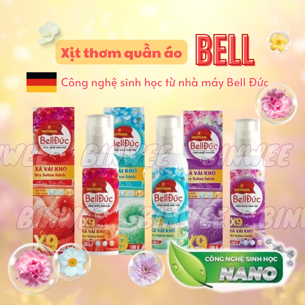 Xịt thơm quần áo Bell Đức 100ml lưu hương 8-12h ngoài không khí, làm mềm vải, khử mùi hôi ẩm mốc