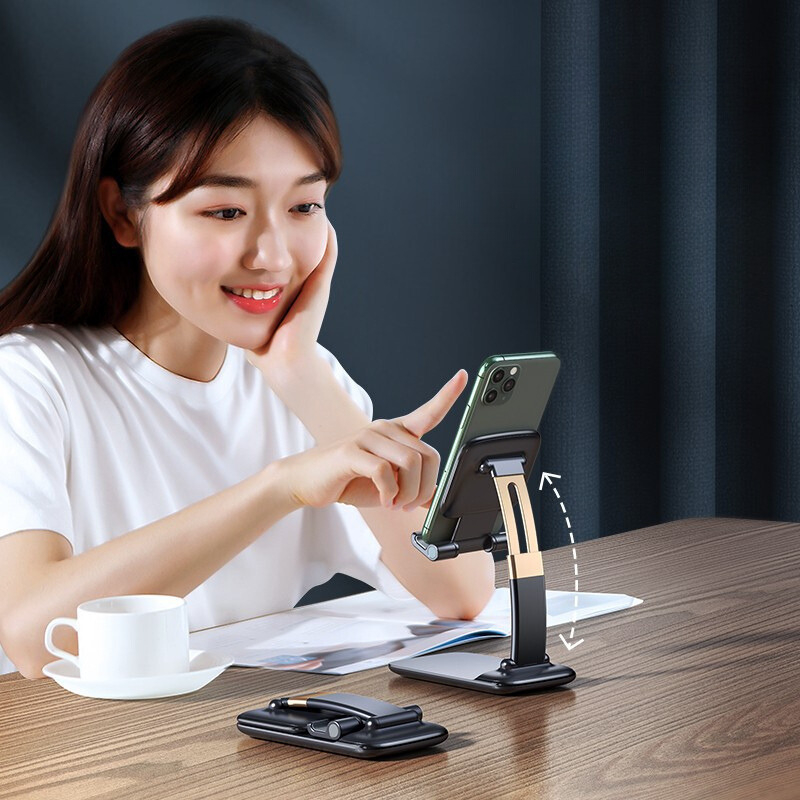Giá đỡ điện thoại gấp gọn kim loại livestream xem video chụp ảnh để bàn quay phim ghi hình