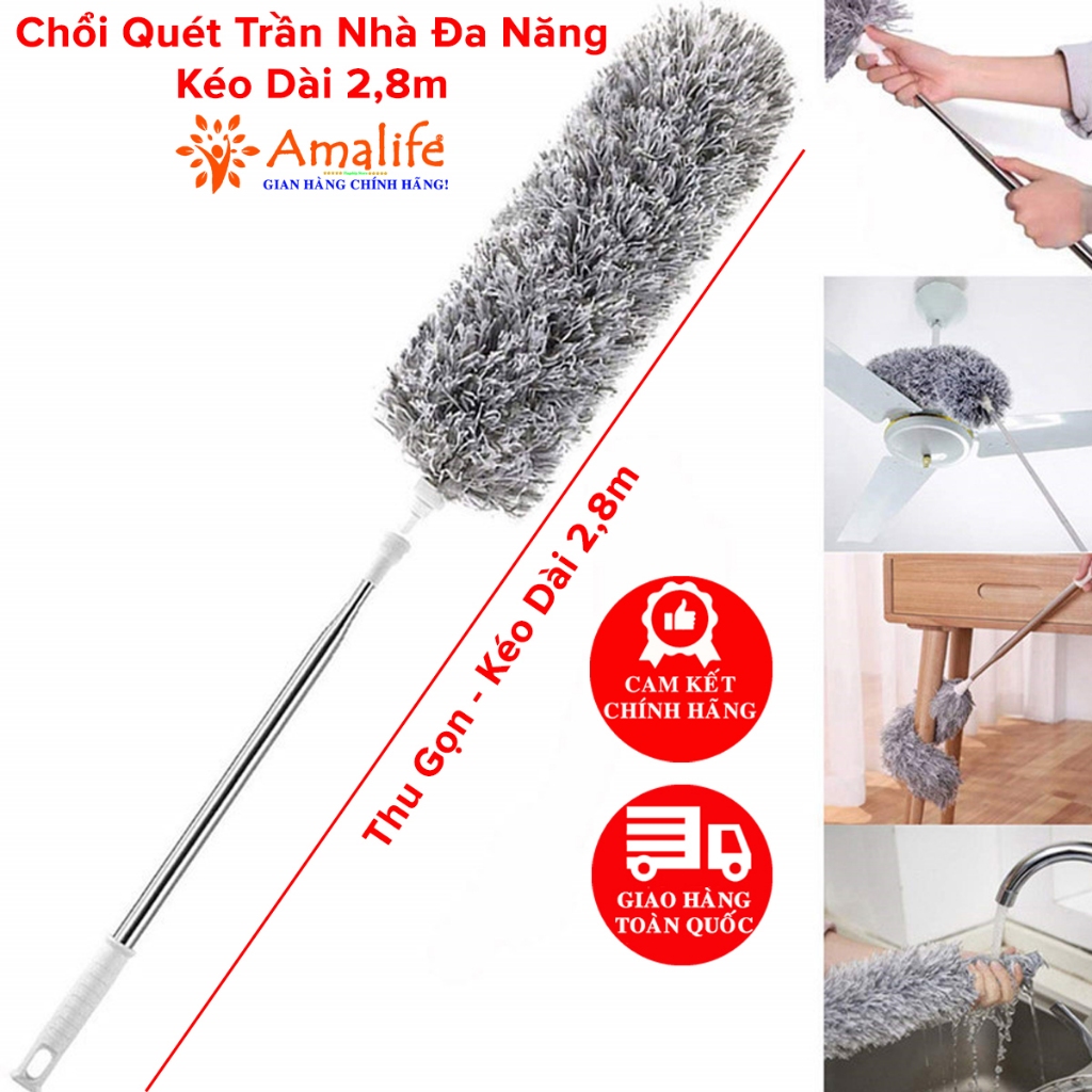Ảnh Chổi Quét Trần Nhà, Chổi Phất Trần Có Cán Điều Chỉnh Độ Dài Tới 2,8m Quét Mạng Nhện, Lau Chùi Bụi Bẩn Trên Cao Amalife 1