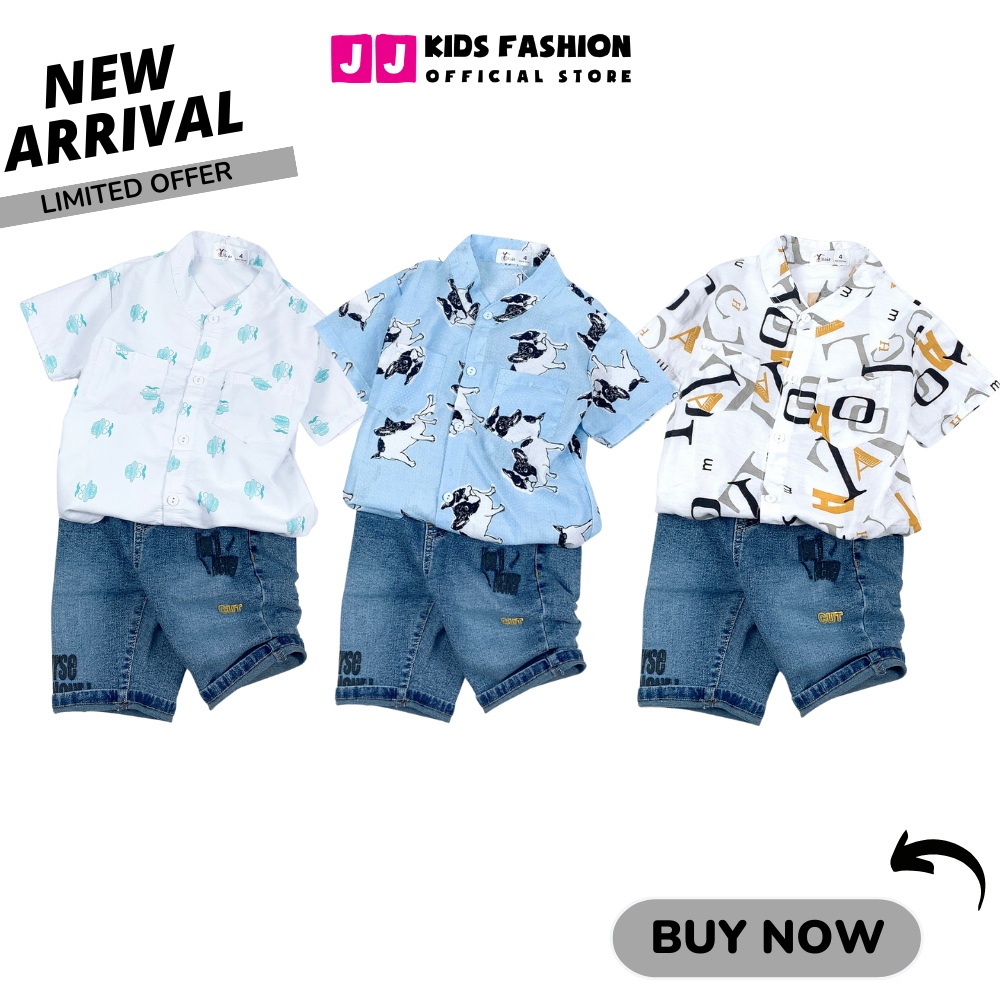 Bộ cộc tay sơ mi cho bé trai thời trang họa tiết dễ thương, thoáng mát - JJ Kids