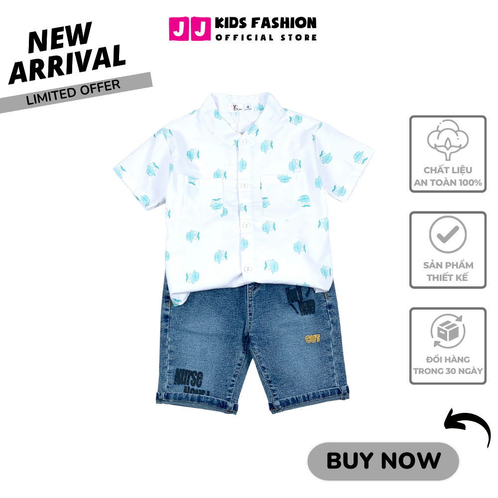 Bộ cộc tay sơ mi cho bé trai thời trang họa tiết dễ thương, thoáng mát - JJ Kids