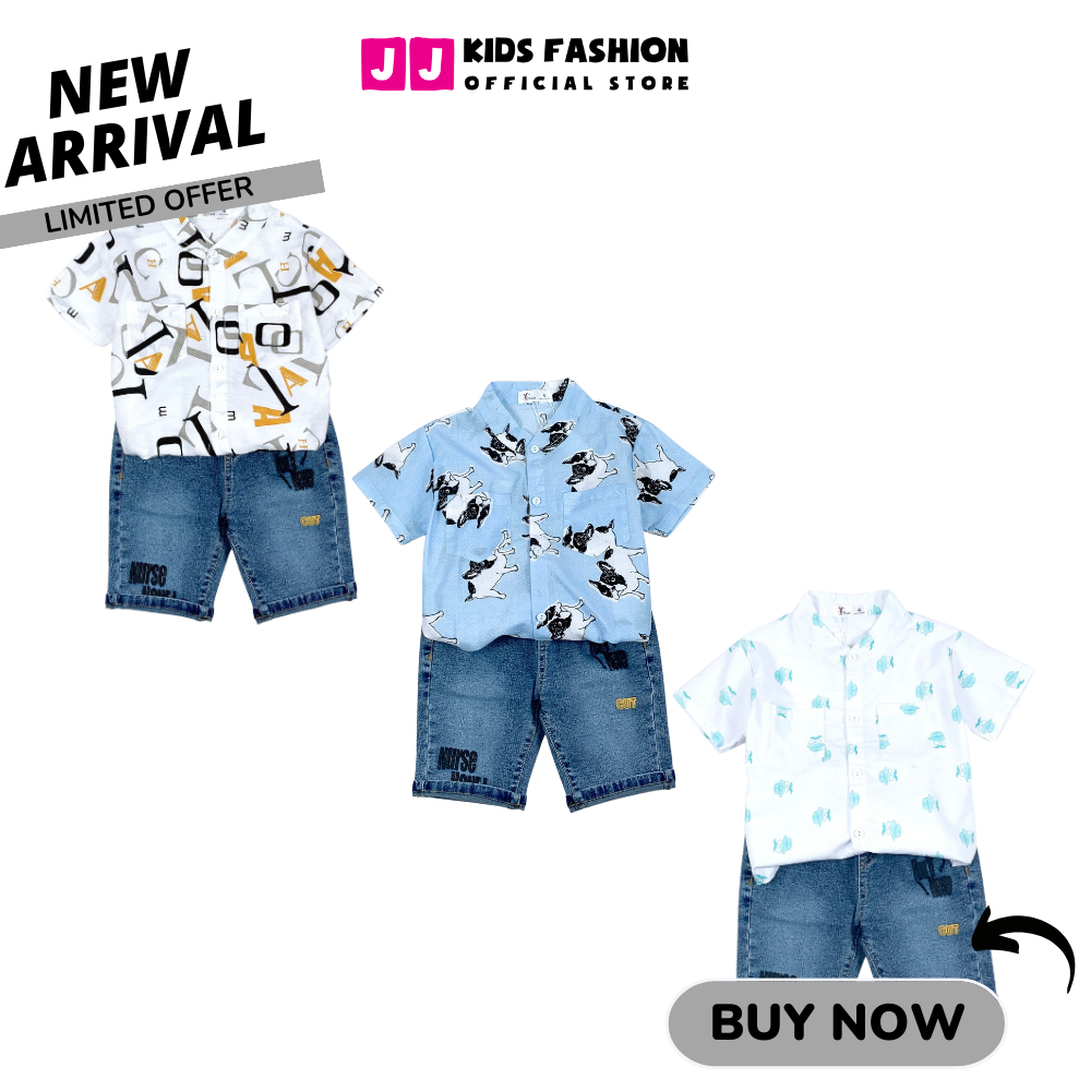 Bộ cộc tay sơ mi cho bé trai thời trang họa tiết dễ thương, thoáng mát - JJ Kids