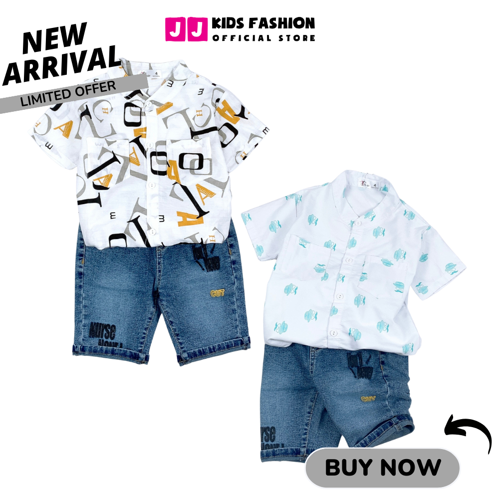 Bộ cộc tay sơ mi cho bé trai thời trang họa tiết dễ thương, thoáng mát - JJ Kids