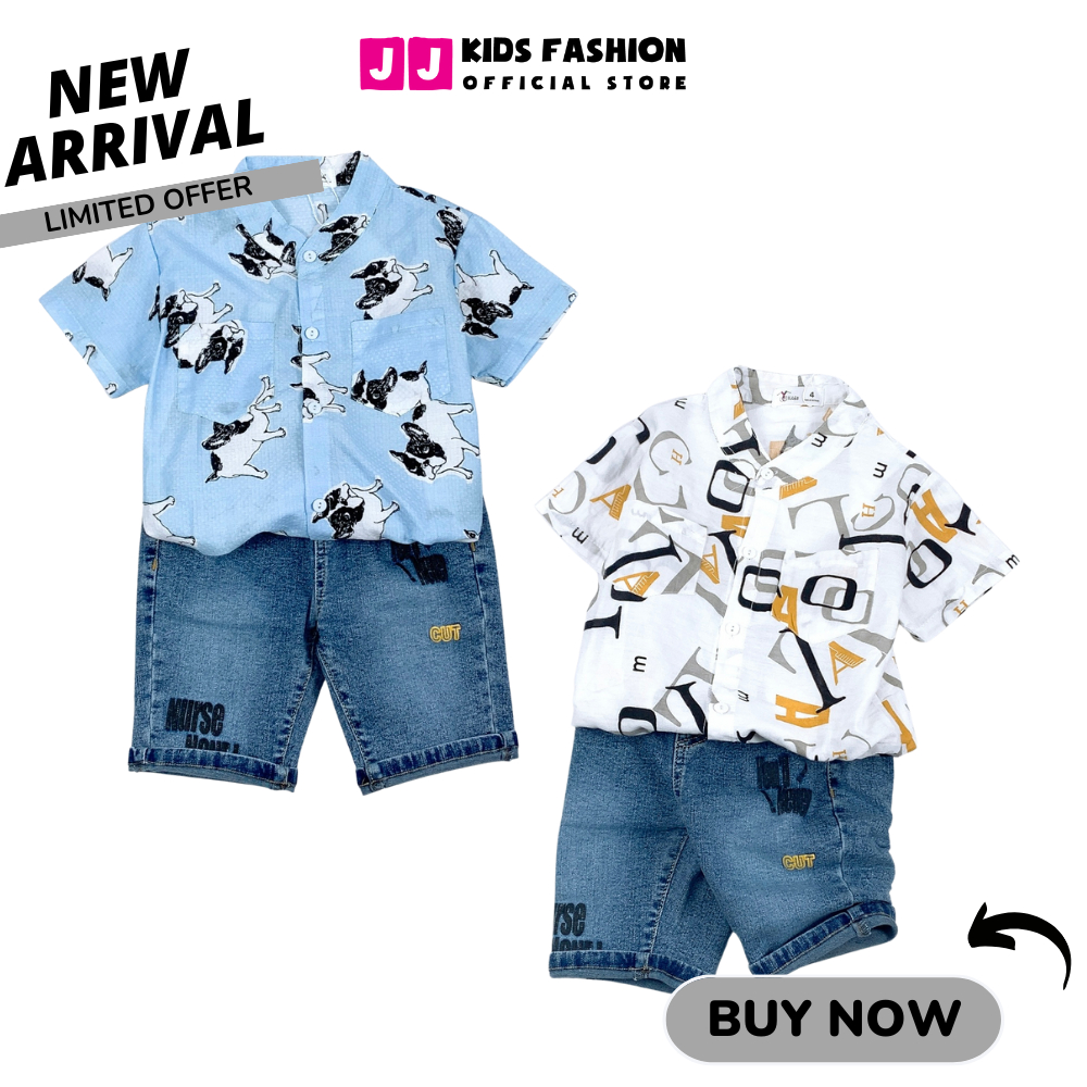 Bộ cộc tay sơ mi cho bé trai thời trang họa tiết dễ thương, thoáng mát - JJ Kids