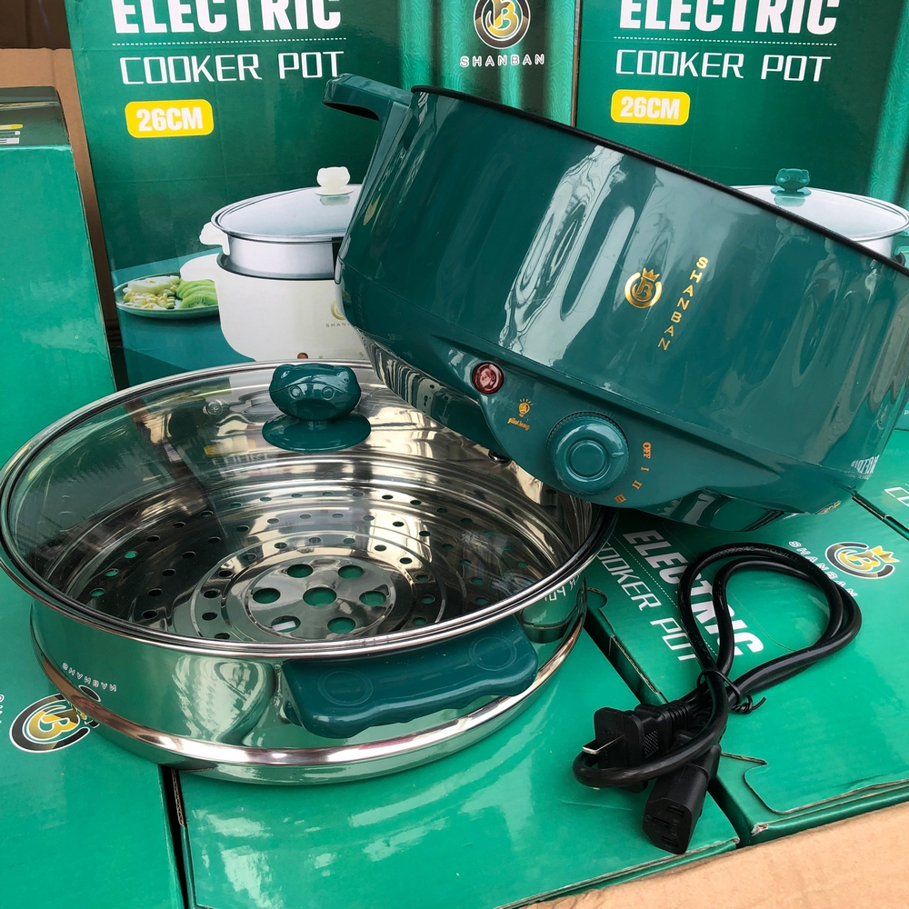 Nồi lẩu điện đa năng 2 tầng công suất 1000W tặng kèm khay hấp inox chống rỉ