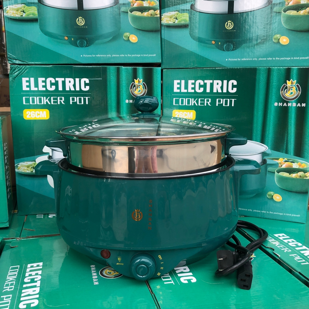 Nồi lẩu điện đa năng 2 tầng công suất 1000W tặng kèm khay hấp inox chống rỉ