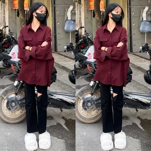 Áo sơ mi 2 túi from rộng Yến Tee,chất nhung chéo QC mềm,mịn,không nhăn #011