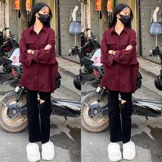 Áo sơ mi 2 túi from rộng Yến Tee,chất nhung chéo QC mềm,mịn,không nhăn #011