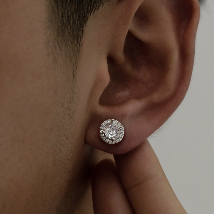 Khuyên tai nam bạc 925 thanh thẳng Henry đính đá nhiều size unisex (1 chiếc) | GEMY SILVER KN100