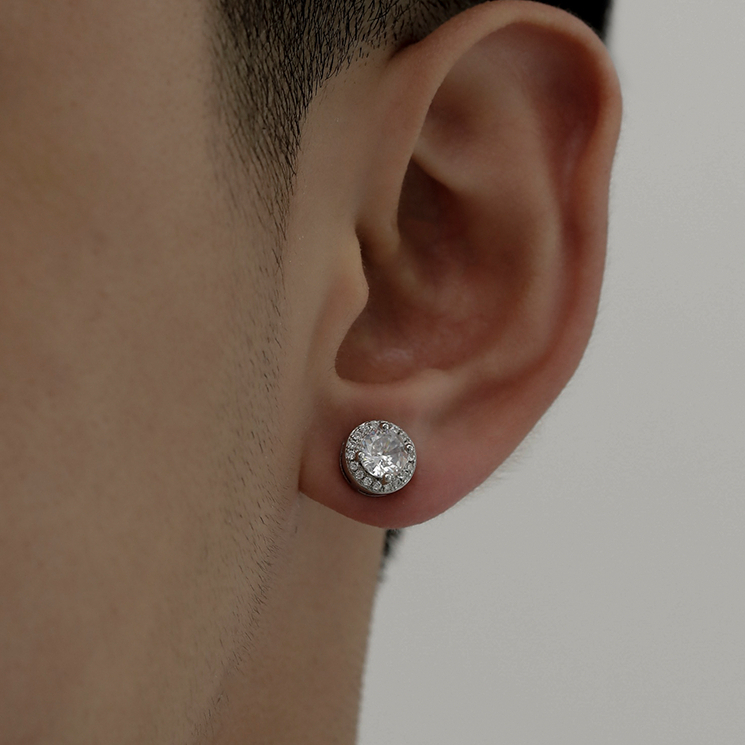 Khuyên tai nam bạc 925 thanh thẳng Henry đính đá nhiều size unisex (1 chiếc) | GEMY SILVER KN100