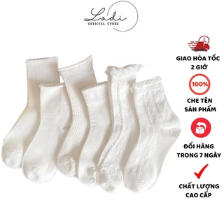 Tất Nữ Cổ cao Đẹp Dệt Kim Trắng Tinh Phong Cách Vintage Hàn Quốc LADI Mã T16