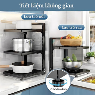 GSlife Kệ Để Xoong Nồi, Kệ Đa Năng Có Thể Điều Chỉnh, Dùng Để Trên Kệ Bếp, Gầm Bếp, Góc Bếp