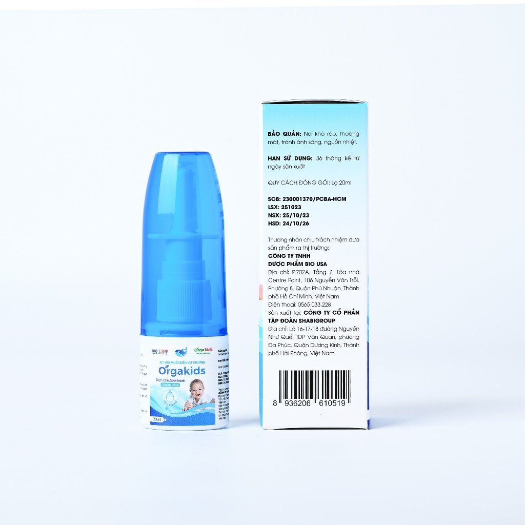 Xịt mũi CẬN DATEmuối biển ưu trương Orgakids làm sạch mũi, hỗ trợ giảm nghẹt mũi, sổ mũi cho bé trên 6 tháng tuổi lọ 20m