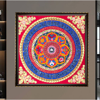 Tranh Treo Tường Om Mani Padme Hum Mandala - Lục Tự Đại Minh Chú (40x40cm) - Tranh Laminate Tráng Gương Đóng Khung