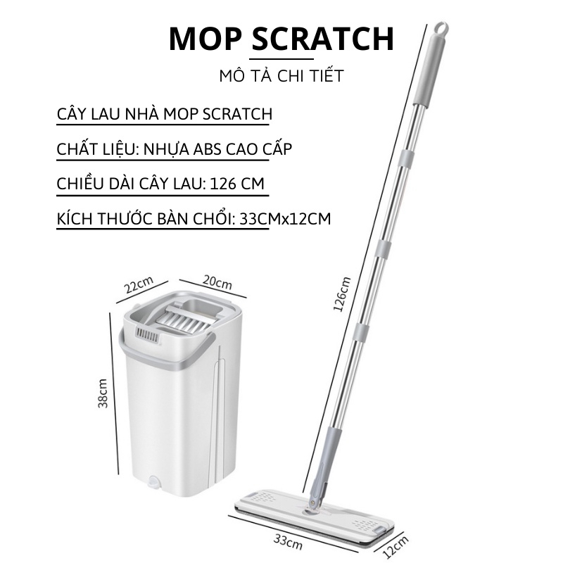 Cây Lau Nhà Tự Vắt Thông Minh MOPScratch Chổi Lau Nhà Tự Vắt Thông Minh Bộ Lau Nhà 360 Độ Cao Cấp Tiện Lợi