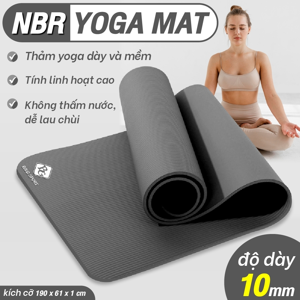 Ảnh BG - Thảm Tập Yoga Chống Trượt  cao su nguyên khối NBR 10MM, 15MM Cao Cấp chống trơn trượt loại xịn 4