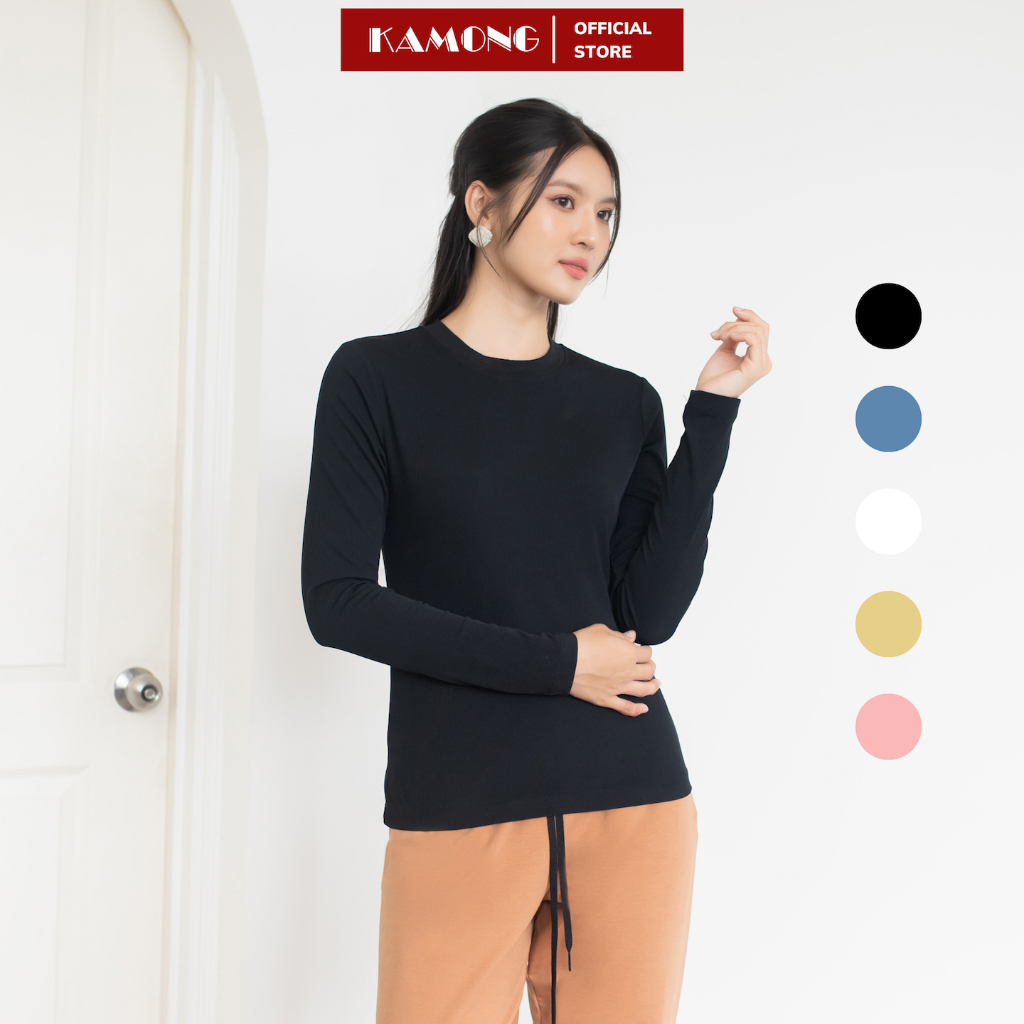 Ảnh Áo thun nữ tay dài KAMONG kiểu dáng basic chất liệu thun tăm A151 1