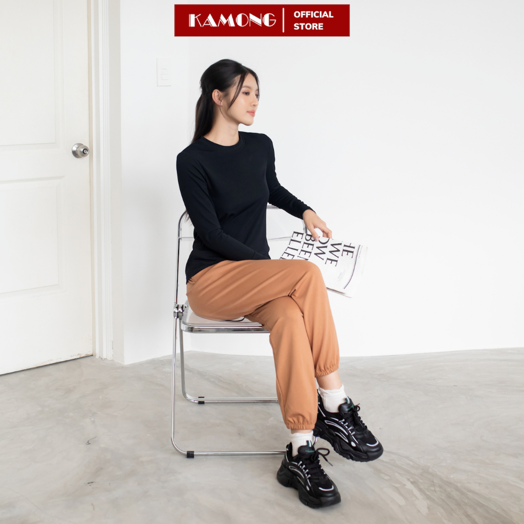 Ảnh Áo thun nữ tay dài KAMONG kiểu dáng basic chất liệu thun tăm A151 3