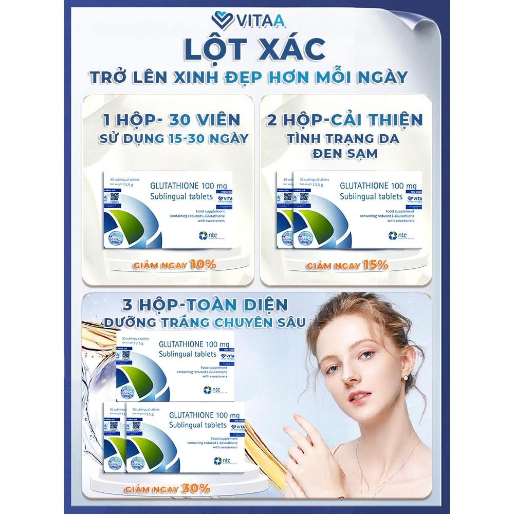 Ảnh Viên Ngậm Trắng Da Glutathione 100mg Nhập Khẩu Italy Giảm Nám Tàn Nhang Đều Màu Toàn Thân Bảo Vệ Da Dưới Tia UV 2