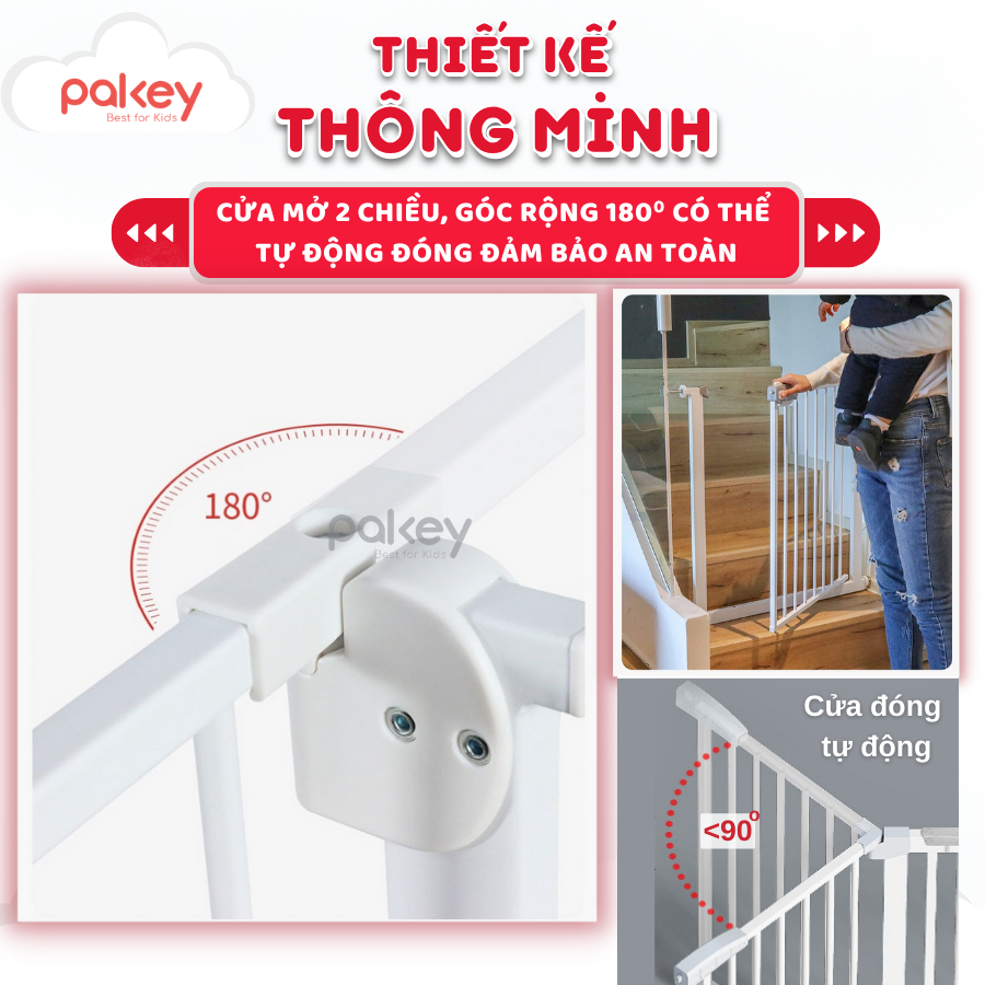 Thanh Chắn Cửa Pakey, Chắn Cầu Thang Không Cần Khoan Đục Tường An Toàn Cho Trẻ Nhỏ Bảo Hành Một Năm