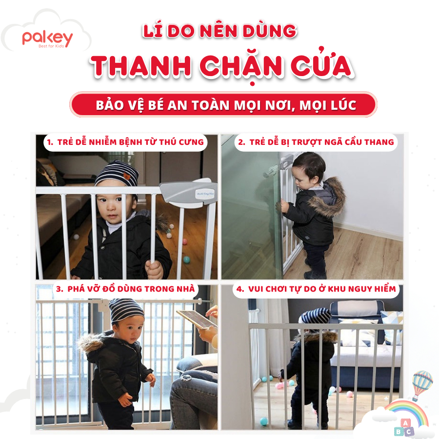 [Hỏa Tốc HCM] Thanh Chắn Cửa Pakey - Thanh Chắn Cầu Thang Không Khoan Đục - Đa Dạng Kích Thước An Toàn Cho Bé