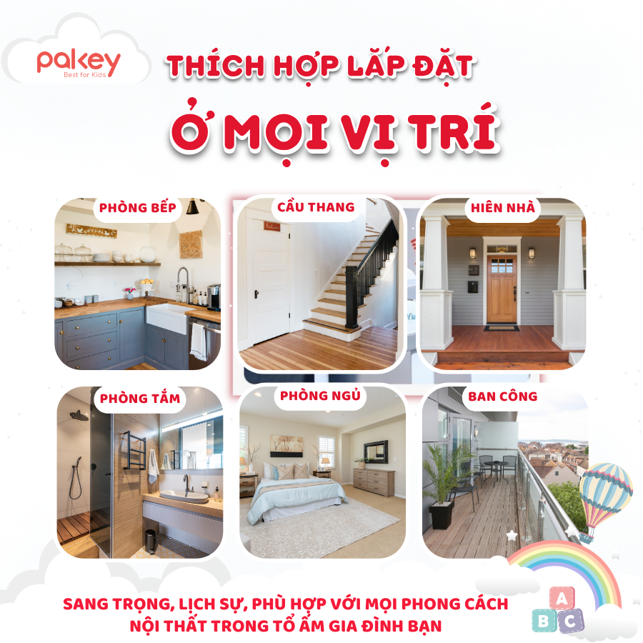 Thanh Chắn Cửa Pakey, Chắn Cầu Thang Không Cần Khoan Đục Tường An Toàn Cho Trẻ Nhỏ Bảo Hành Một Năm
