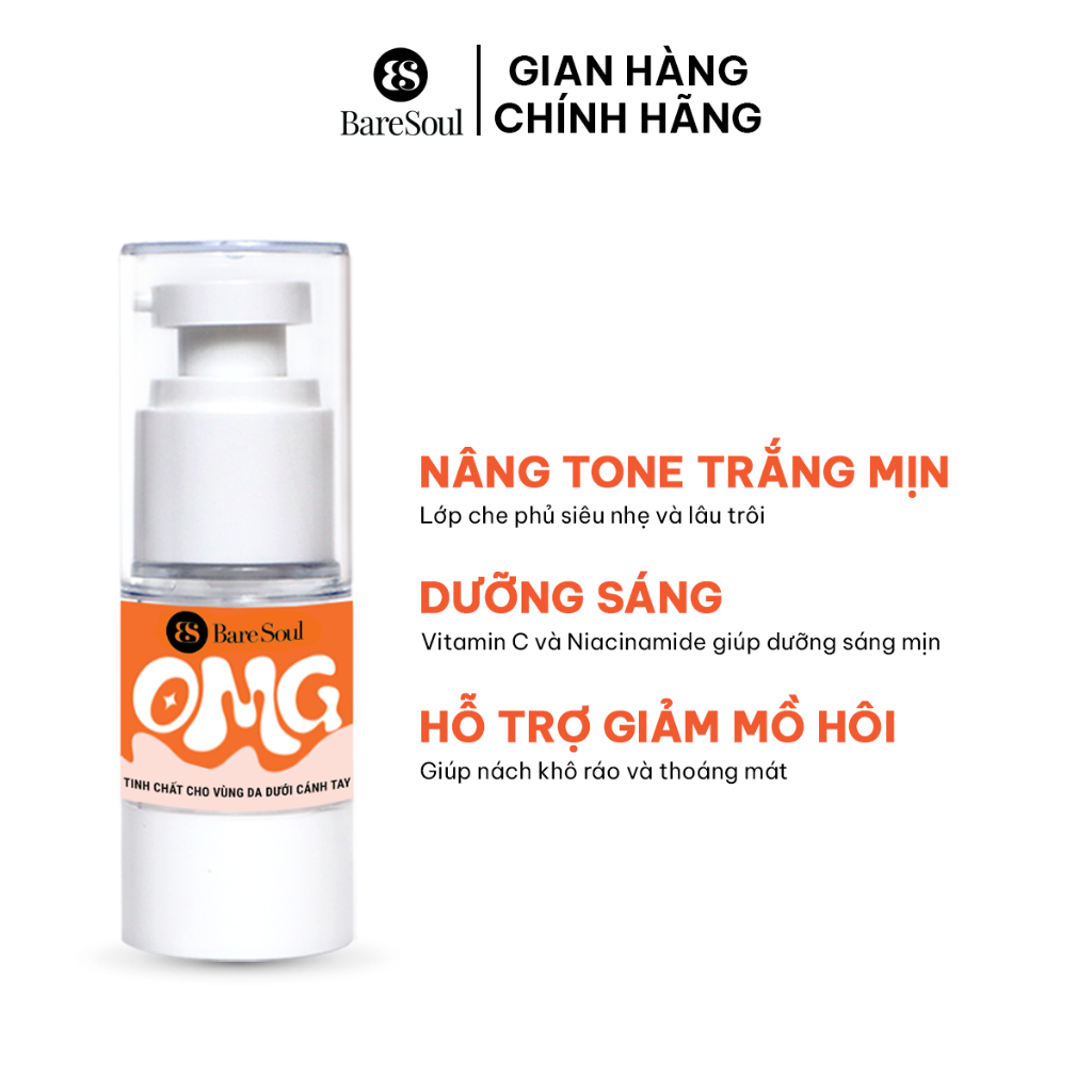 Ảnh Combo dưỡng sáng chuyên sâu, nâng tông tức thì, giảm thâm, khử mùi, giảm tiết mồ hôi nách BareSoul OMG 20g + FREE 330g 3