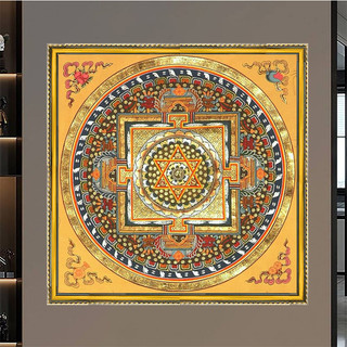 Tranh Treo Tường Om Mani Padme Hum Mandala - Lục Tự Đại Minh Chú (60x60cm) - Tranh Laminate Tráng Gương Đóng Khung