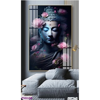 Tranh Treo Tường 5D Hoa bên Đức Phật - Tranh Laminate Tráng Gương