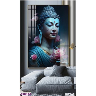 Tranh Treo Tường 5D Hoa bên Đức Phật - Tranh Laminate Tráng Gương