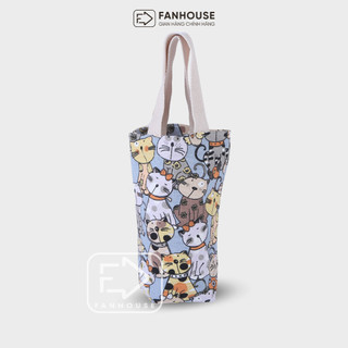 Túi vải canvas đựng bình giữ nhiệt Fan House, túi canvas ly giữ nhiệt có quai, dày dặn bảo vệ bình