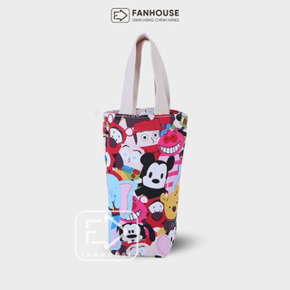 Túi vải canvas đựng bình giữ nhiệt Fan House, túi canvas ly giữ nhiệt có quai, dày dặn bảo vệ bình