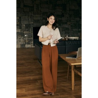 Quần Nữ Ống Rộng Cạp Cao VIEN TRAN Quần Dáng Suông Co Giãn Công Sở V64W21Q001 V64W24Q017