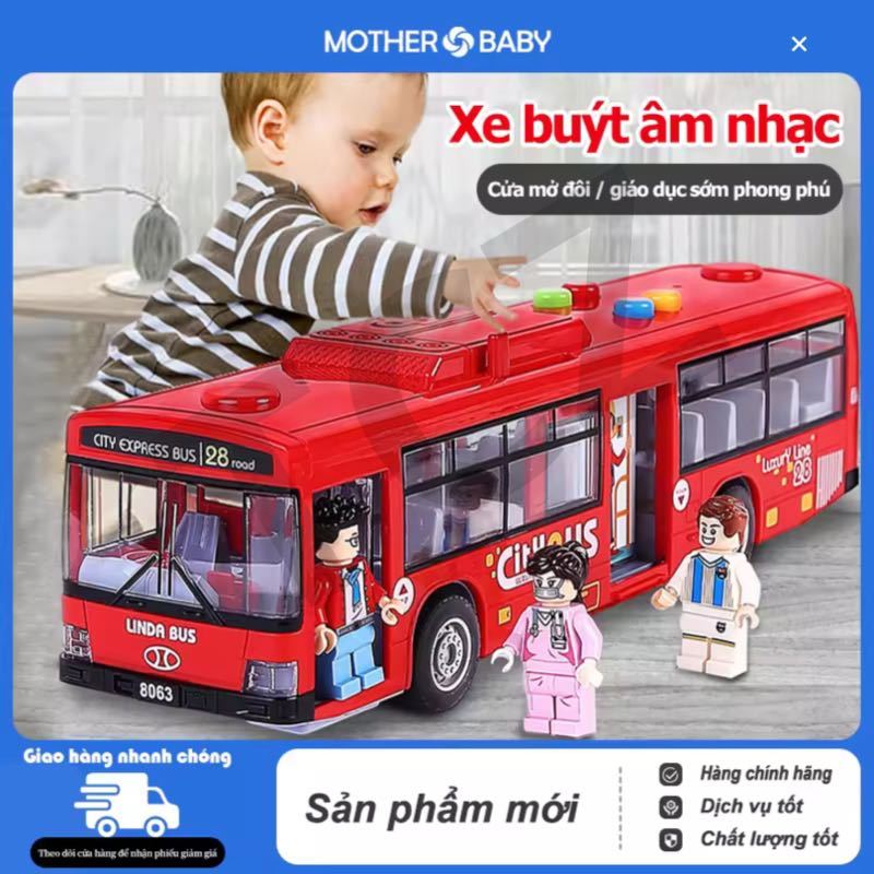 Xe buýt đồ chơi, Xe đồ chơi cho bé , xe đồ chơi cho bé trai, xe buýt công cộng, có đèn và âm thanh.