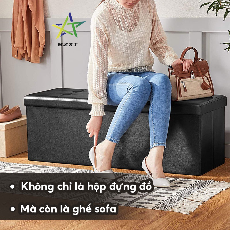 ghế hộp Phân lưu trữ Ghế hộp đựng đồ đa năng 2 trong 1 - Gấp gọn chắc chắn và tiện lợi, Hộp lưu trữ Ghế sofa