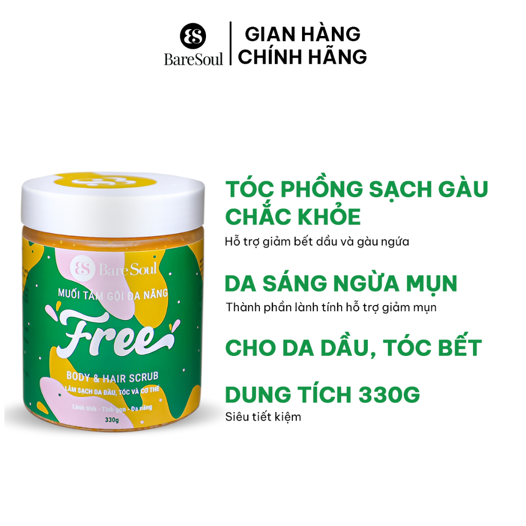 Ảnh Muối gội tẩy tế bào chết da đầu, tóc BareSoul FREE Hair Scrub 330g 1