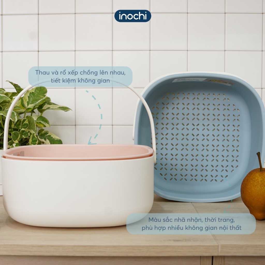 BỘ THAU RỔ CÓ QUAI XÁCH Yoko 27cm Inochi, nhựa nguyên sinh an toàn, bền đẹp, tiêu chuẩn Nhật Bản