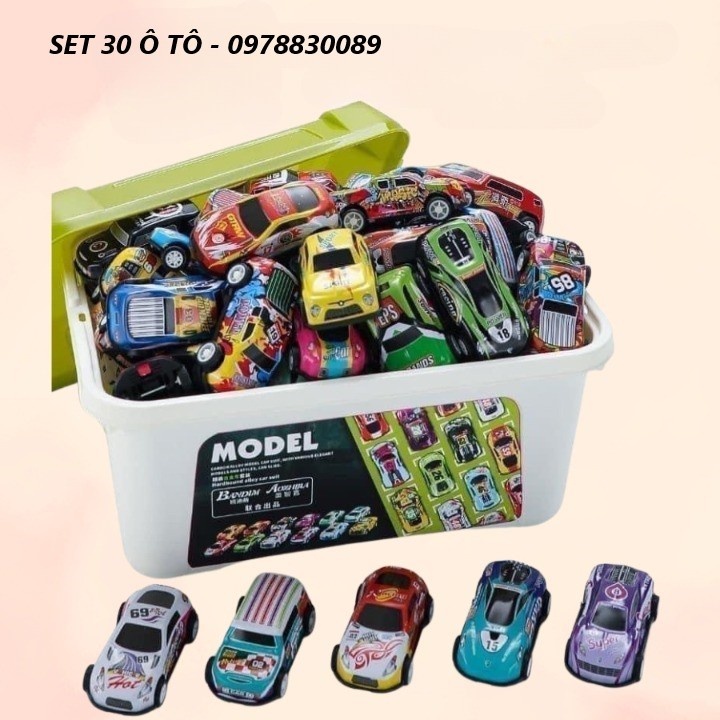 Thùng 30 Ô Tô Đồ Chơi Cho Bé, Set 30 Xe Đua Chạy Đà Cót Chất Liệu Hợp Kim, Nhựa ABS