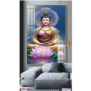 Tranh Treo Tường 5D Đức Phật Ngồi Trên Đài Sen - Tranh Laminate Tráng Gương