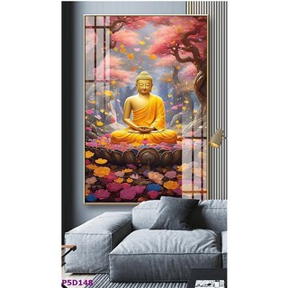 Tranh Treo Tường 5D Đức Phật Ngồi Trên Đài Sen - Tranh Laminate Tráng Gương