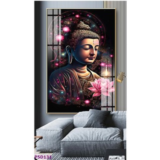 Tranh Treo Tường 5D Hoa bên Đức Phật - Tranh Laminate Tráng Gương (60x90cm)