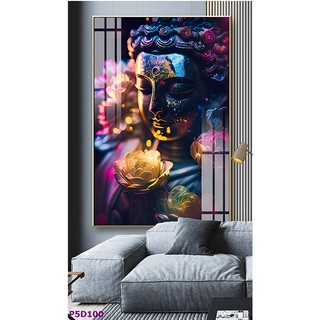 Tranh Treo Tường 5D Hoa bên Đức Phật - Tranh Laminate Tráng Gương (60x90cm)