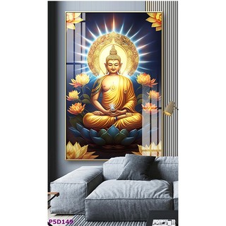 Tranh Treo Tường 5D Đức Phật Ngồi Trên Đài Sen - Tranh Laminate Tráng Gương (60x90cm)