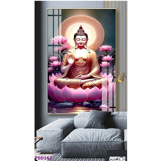 Tranh Treo Tường 5D Đức Phật Ngồi Trên Đài Sen - Tranh Laminate Tráng Gương (60x90cm)