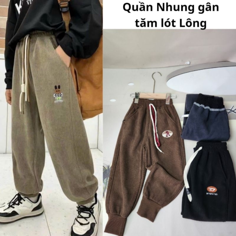 Quần nhung trẻ em Quần mùa đông NHUNG LÓT LÔNG size từ 16-55kg Hàng QC quần dài đi học cho bé