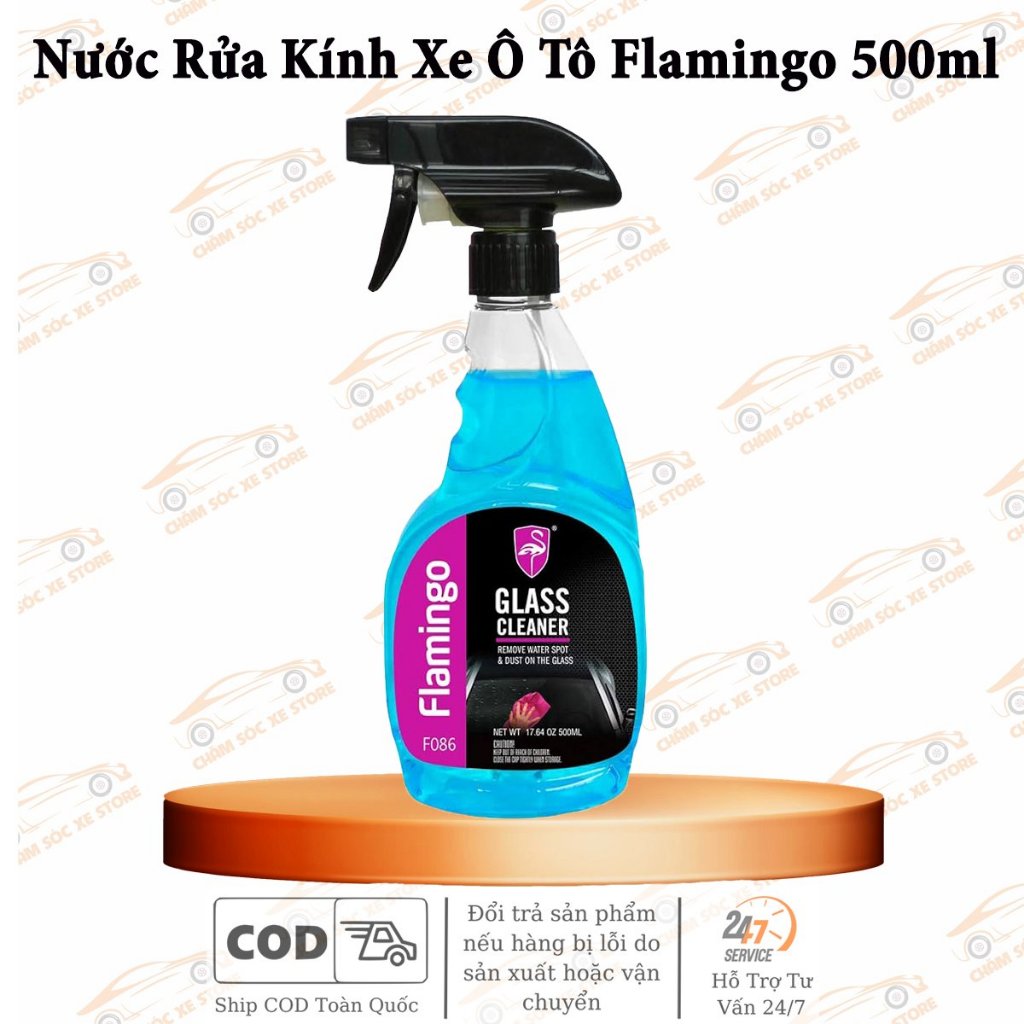 Nước Rửa Kính Xe Ô Tô Flamingo F086 500ml Tăng Độ Sáng Bóng Cho Kính Xe, Gương Xe