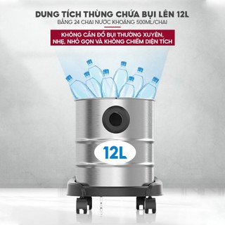 Máy hút bụi gia đình FUJIHOME VC12 Motor lõi đồng - Dung tích 12L - Hút khô, ướt, thổi