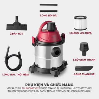 Máy hút bụi gia đình FUJIHOME VC12 Motor lõi đồng - Dung tích 12L - Hút khô, ướt, thổi