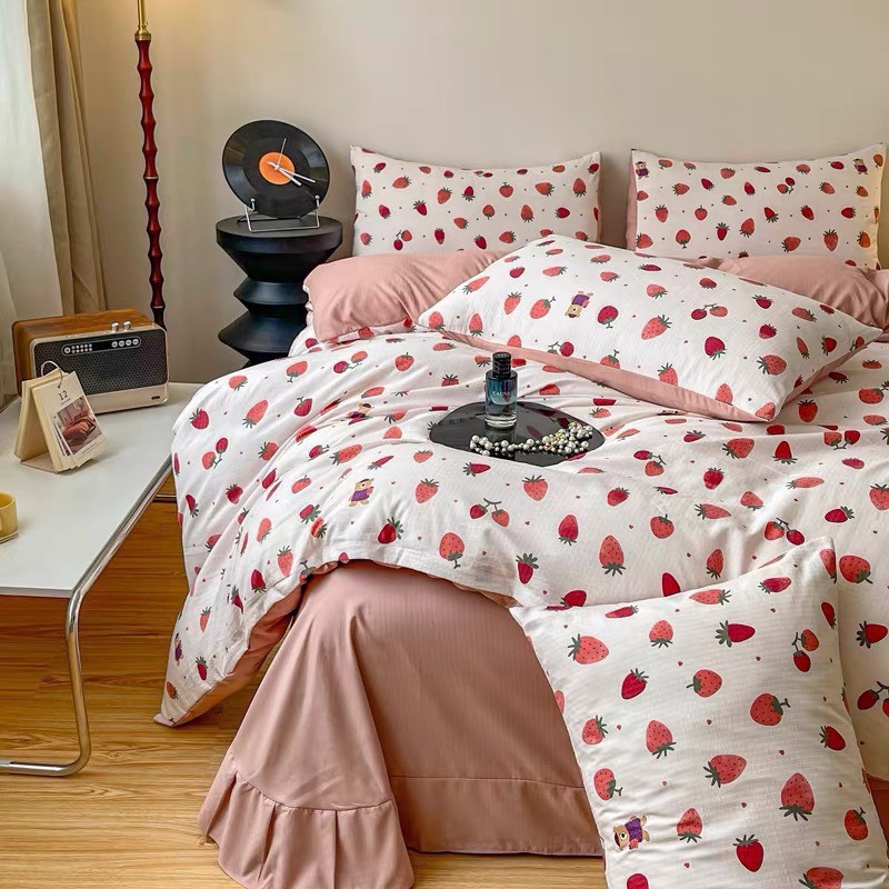 Bộ Vỏ Chăn Ga Gối Luna An Như Bedding, bao gồm ga giường, 2 vỏ gối và vỏ chăn có khóa kéo (GA PHỦ)