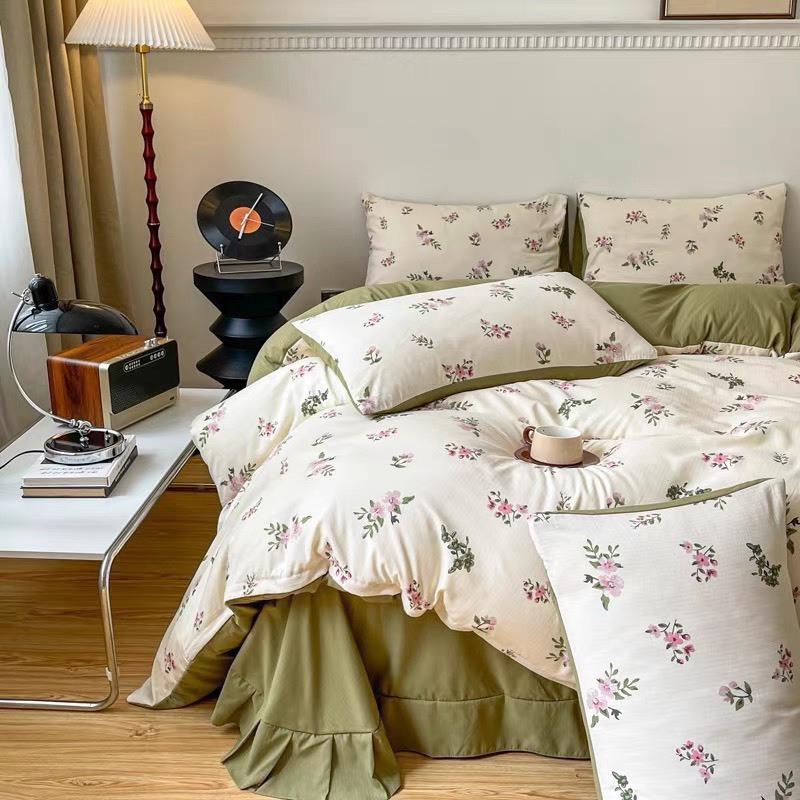 Bộ Vỏ Chăn Ga Gối Luna An Như Bedding, bao gồm ga giường, 2 vỏ gối và vỏ chăn có khóa kéo (GA PHỦ)